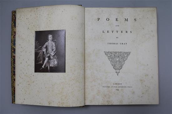 Thomas Gray Poems and Letters, printed at The Chiswick Press, 1879, fine binding, calf with decoration,